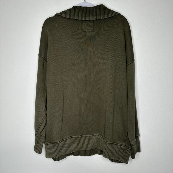 Aerie Down to Earth 1/4 Zip Sweatshirt Green Oversized Size L - Picture 2 of 8